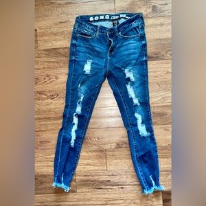 ⭐️S.O.N.G. curvy skinny ankle high rise distressed dark blue jeans sz 3/26